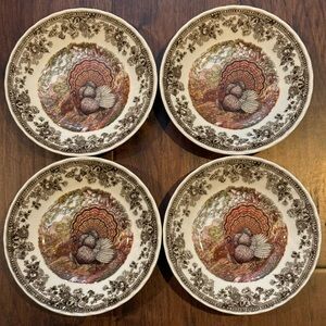 Set of 4 Queens England “Majestic Beauty” Thanksgiving Turkey Soup / Salad Bowls